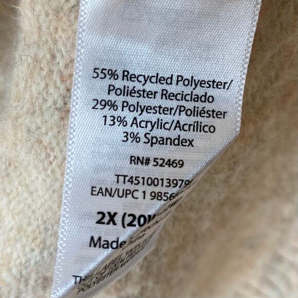 NEW TIME & TRU Fuzzy Open Front Cardigan Sweater Oatmeal Size 2X Warm Cozy - Picture 4 of 4